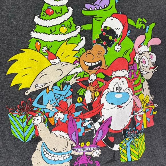 Nickelodeon XL Christmas Tee Reptar Hey Arnold Ren Stimpy Rocko - Picture 3 of 6
